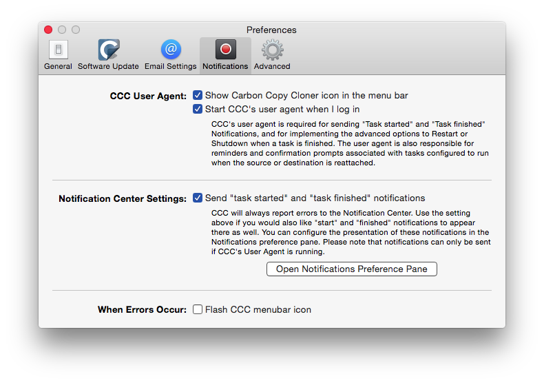 CCC notification preferences