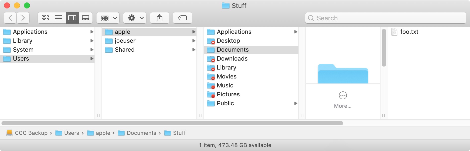 Finder revealing nested items of a folder that it claims we have no access to
