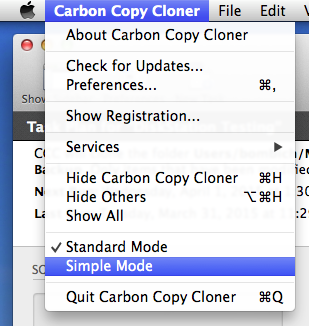 Enable simple mode via the Carbon Copy Cloner menu